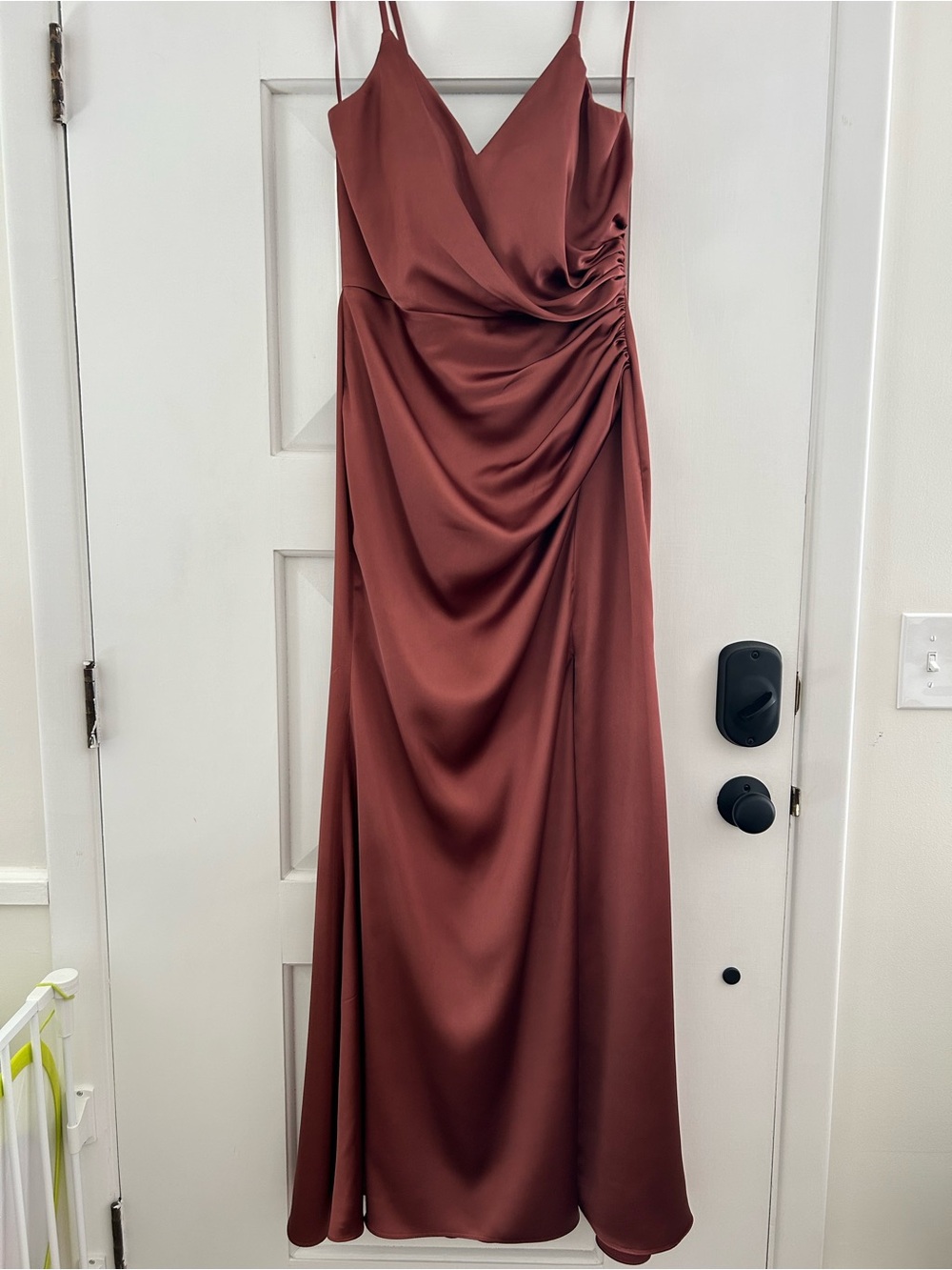 Revelry Rory Satin Bridesmaid Maxi Dress Cinnamon Rose Formal Gown Size 12